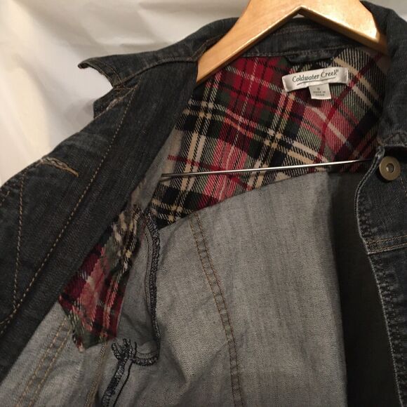 Coldwater Creek Denim Jean Jacket Women’s Size Small Plaid Flannel Accents - Picture 7 of 12